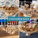 RoWood 3D Wooden Puzzle for Adults, Vintage Wooden Watercraft Model Sailboat Kit to Build, Best Gift Ideas Crafts Kit for Adults - Sailling Ship - Image 3