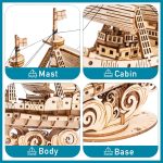 RoWood 3D Wooden Puzzle for Adults, Vintage Wooden Watercraft Model Sailboat Kit to Build, Best Gift Ideas Crafts Kit for Adults - Sailling Ship - Image 6