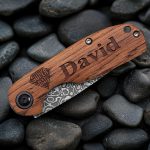 Personalized Pocket Knife for Men, Engraved Damascus Groomsmen Gift | Real 67-layer Damascus VG10 steel pocket knife, rosewood handle, custom engraved for groomsmen - Image 8