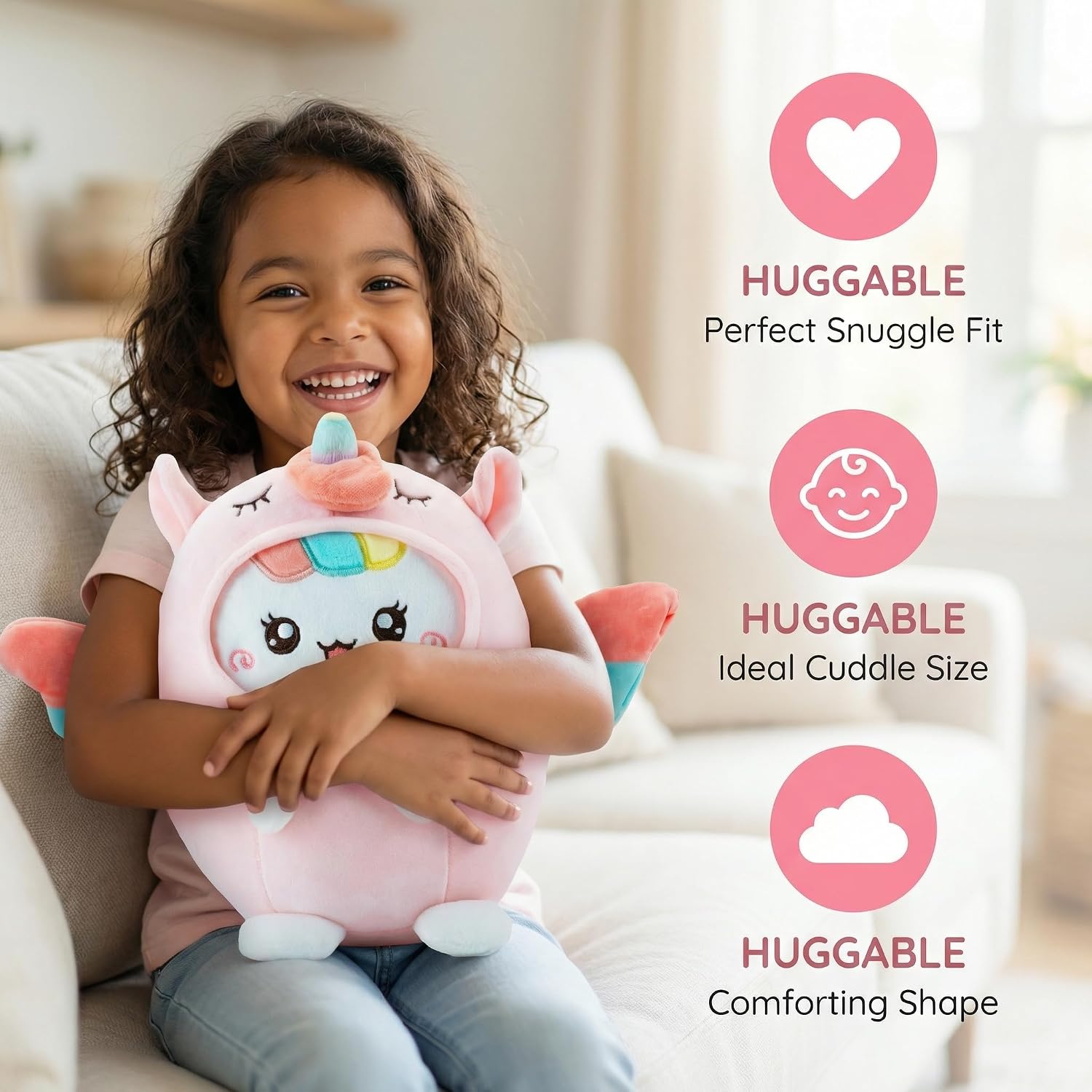 AIXINI Soft Huggable Cat Plush Pillow - Adorable Stuffed Animal for Cuddling, Comfort Gift for All Ages, Ultra Soft Filling, Fluffs Up Easily (Unicorn, Medium Size) - Image 3