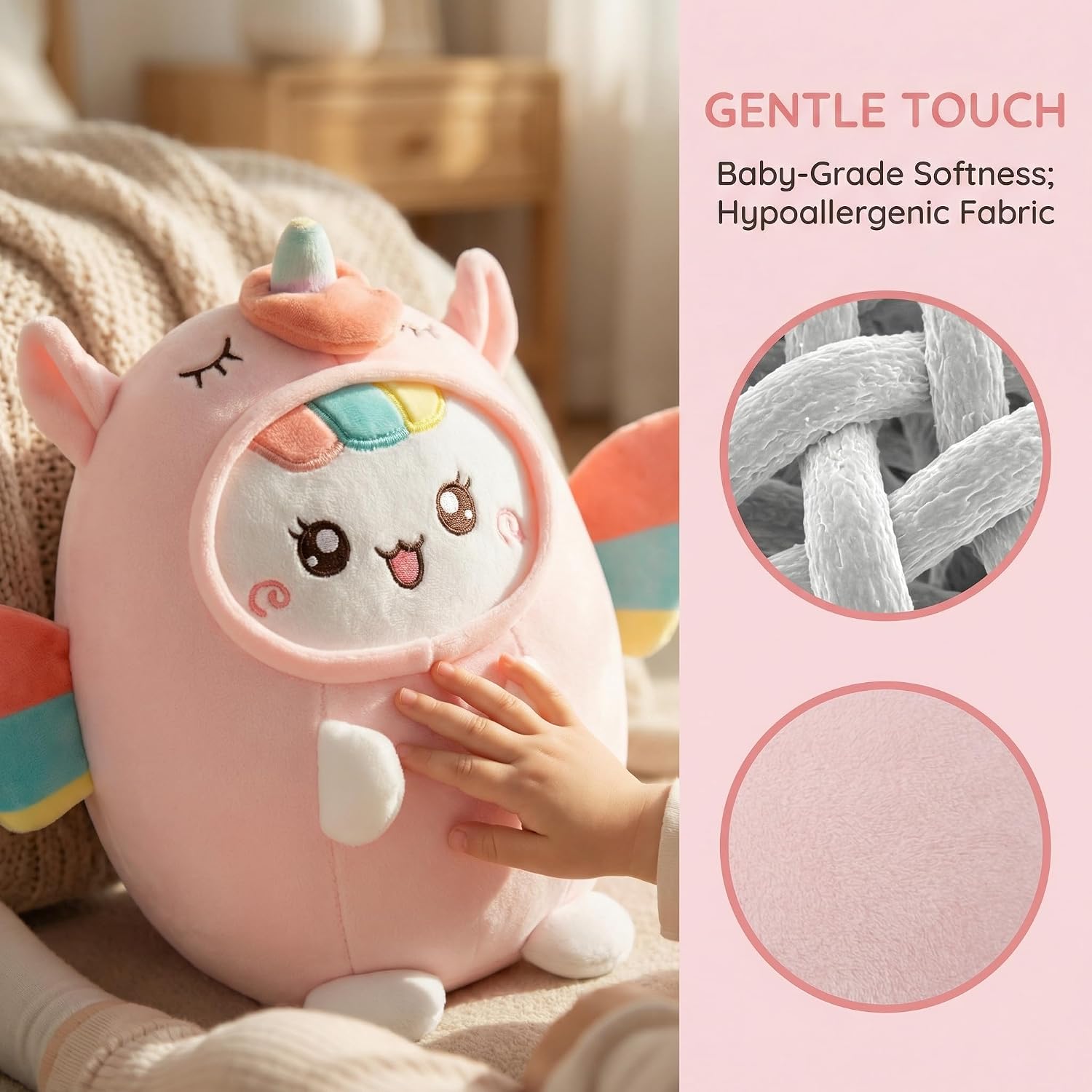 AIXINI Soft Huggable Cat Plush Pillow - Adorable Stuffed Animal for Cuddling, Comfort Gift for All Ages, Ultra Soft Filling, Fluffs Up Easily (Unicorn, Medium Size) - Image 4