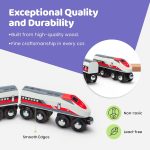 inc. Wooden Bullet Train, Wooden Train Set of 2 Modern Engines 1 Sleek Passenger Car with Magnetic Connectors, Compatible with Thomas & Friends, BRIO, Other Major Brands - Image 3