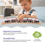 inc. Wooden Bullet Train, Wooden Train Set of 2 Modern Engines 1 Sleek Passenger Car with Magnetic Connectors, Compatible with Thomas & Friends, BRIO, Other Major Brands - Image 4