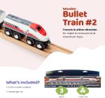inc. Wooden Bullet Train, Wooden Train Set of 2 Modern Engines 1 Sleek Passenger Car with Magnetic Connectors, Compatible with Thomas & Friends, BRIO, Other Major Brands - Image 5