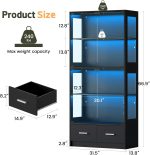 67" Display Cabinet with Glass Doors and 2 Drawers | Black | RGB LED Lights, Pop-Up Glass Doors, Adjustable Shelves, Anti-Tip Design - Image 3