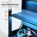 67" Display Cabinet with Glass Doors and 2 Drawers | Black | RGB LED Lights, Pop-Up Glass Doors, Adjustable Shelves, Anti-Tip Design - Image 5