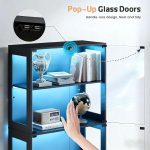 67" Display Cabinet with Glass Doors and 2 Drawers | Black | RGB LED Lights, Pop-Up Glass Doors, Adjustable Shelves, Anti-Tip Design - Image 6