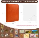 BYSTER Coin Collection Book, 20 Pack 240 Pockets Coin Sleeves, Coin Collection Holder Album, Coin Collection Organizer Storage Box Case (Coin Flips Not Included), Reddish Brown - Image 3