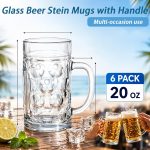 Yesland 6 Pack Beer Mugs with Handle, 20 oz Freezer Safe Glass Steins, Heavy Duty Large Beer Glasses for Bar, Party, Home Use, Clear - Image 3