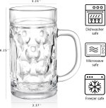Yesland 6 Pack Beer Mugs with Handle, 20 oz Freezer Safe Glass Steins, Heavy Duty Large Beer Glasses for Bar, Party, Home Use, Clear - Image 4