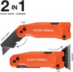 Klein Tools 44306 FLICKBLADE 2-in-1 Folding Utility Knife and Scraper with Built-In Blade Storage, Dual Locking Positions, Includes 3 Triple-Ground Carbon Steel Blades - Image 3