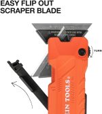 Klein Tools 44306 FLICKBLADE 2-in-1 Folding Utility Knife and Scraper with Built-In Blade Storage, Dual Locking Positions, Includes 3 Triple-Ground Carbon Steel Blades - Image 5