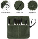 Knife Roll Bag, Chef’s Knife Roll Bag, Heavy Duty Chef Knife Roll Bag with 6 Slots, Waxed Canvas Knife Bag Roll, Knife Pouch Holder for Home, Kitchen, Grill (green) - Image 5