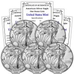1986 - Present Lot of (5) 1 oz Silver American Eagle Coins $1 Seller BU | Random Year - Brilliant Uncirculated (Type 1 or 2) with Certificates of Authenticity - Image 2