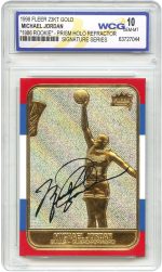 1998 Michael Jordan Fleer '86 Rookie Overstamp Signature Series 23KT Gold Card Prism Holo Refractor - Graded Gem-Mint 10 - Image 2