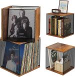 2 Cubes Record Holder Shelf Storage Furniture, Wooden Vinyl Record Storage | Modular Stackable, 80-110 Vinyl Album, Visualize Storage Box Cube, Organizer Crate Cabinet - Image 2