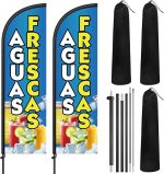 2 Pack Aguas Frescas Feather Flag 7 ft Advertising Swooper Flag Sign Windless Aguas Frescas Banner with Pole Kit and Ground Stake for Businesses Restaurants Outside Ground - Image 2
