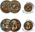 2 Pcs USA 250th Anniversary Veteran Eagle Commemorative Coin Set | 1776-2026 patriotic coins with eagle, flag, Liberty and veteran designs, ideal for collectors, military gifts and display. - Image 2