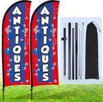 2 Sets Antiques Feather Flag with Pole Kit and Ground Stake 8ft Advertising Sign Banner Swooper Flag with Ground Stake and Portable Bag for Business Outside Event - Image 2