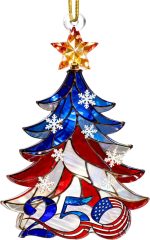 250 Anniversary USA Christmas Ornament, Christmas in July Decorations | 2D Acrylic, 4.4"x2.8", Suncatcher Effect, 250 Anniversary USA Card Included - Image 2