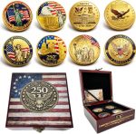 250th Anniversary USA Coin Set (1776–2026) – 4PCS Patriotic Challenge Coins with Wooden Box & Card, America 250th Commemorative Collectible, Fan-Made Non-Official Keepsake Gift - Image 2