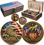 250th Anniversary USA Commemorative Coin Set with Wooden Gift Box, Patriotic Eagle & Liberty Bell Coins, 1776–2026 Freedom Keepsake, Veteran Gift, 250 Anniversary America Merchandise - Image 2