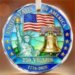 250th Anniversary USA Ornament, Crystal Glass Christmas Ornament 2026 | 1776-2026 marks 250 years of America with Statue of Liberty, Liberty Bell and US flag. Patriotic keepsake and holiday gift. - Image 2