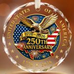 250th Anniversary USA Ornament, Crystal Glass Patriotic Christmas Ornament | 1776-2026 Bald Eagle American Flag Map Keepsake for 4th of July Tree Decorations, Independence Day & Souvenir Gifts - Image 2