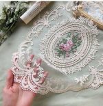 2Pack Retro Lace Placemats, French Crochet Doilies, Handmade Embroidered Table Mats, 12x16-in Beige Place Mats Cup Mat - Image 2