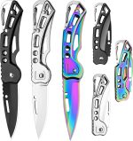 3 Pack Pocket Knife Set, Folding Knife with Keychain | Self Defense Knife for Women & Men, Stainless Steel, Small Sharp, Carabiner Knife for Outdoor Camping Hiking Mens Gift - Image 2