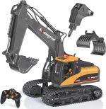 3 in 1 Remote Control Excavator Toy 1/14 Scale RC Excavator, 15 Channel Upgrade Full Functional Construction Vehicles with Tools Metal Breaker and Electric Gripper(Yellow/Black) - Image 2