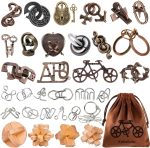 32 Pcs Brain Teaser Puzzles Set for Adults Kids – Wooden & Metal 3D IQ Game, Challenging Disentanglement Logic Puzzles, Family Party Favor Portable Travel Pouch Set - Image 2