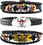 3Pcs Anime Leather Bracelets, Skull Punk Alloy Cuff Wristband - Image 2