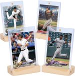 4 Pack Magnetic Card Holder for Trading Cards - Baseball Card Holder | 35pt Acrylic Hard Card Sleeves with 4 Wooden Stands, Card Display Protector Case and Stand for Baseball, Game, Sport Cards - Image 2