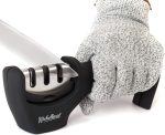 4-in-1 Kitchen Knife Accessories: 3-Stage Knife Sharpener Helps Repair, Restore, Polish Blades and Cut-Resistant Glove (Black) - Image 2