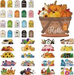 42 Pcs Small Interchangeable Seasonal Basket Decor Holiday Sign | Wood Rustic Magnetic Desk Accessories All Seasons Farmhouse DIY Hanging Drop Home Office Tiered Tray Table Decoration Gift - Image 2