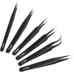 6 Pcs Precision Tweezers Set, Anti-Static Stainless Steel Craft | ESD Curved of Tweezers for Electronics, precision tweezers Craft, Laboratory Work, Jewelry-Making, etc - Image 2