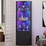 69" Corner Glass Display Cabinet with RGB Lights for Living Room, Black | Curio Display with 3-Tier Movable Glass Shelves and Human Body Sensor,Display Cabinet for Toys,Books,Collectibles,Liquor - Image 2