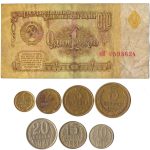 7 Kopeks Set | 1 Ruble Banknote | Soviet Union | CCCP | USSR | Cold War Money Collection | 1961-1991 - Image 2