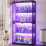 AODK Display Case with Glass Doors & RGB LED Light, Glass Display Cabinet | 4-Tier Display Shelf Storage Cabinet for Collectibles, Black Curio Cabinet for Showcase, Book Case - Image 2