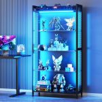 AODK Display Case with Glass Shelves & RGB Lights, 4-Tier Display Cabinet | LED Display Shelf with Industrial Metal Mesh & Open Shelf Design for Collectibles, Black Curio Cabinet, Book Case - Image 2