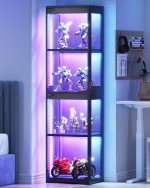AODK Glass Display Cabinet with Glass Doors, Display Case with RGB Lights | Glass Display Shelf for Collectibles, 4-Tier Curio Cabinet for Small Spaces, Corner, Black - Image 2