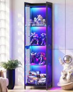 AODK RGB Display Case with Glass Shelves, 4-Tier Corner Display Cabinet | Black Display Shelf with LED Lights & Industrial Mesh for Small Spaces, Curio Cabinet for Collectibles, Book Shelf - Image 2