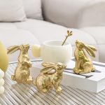 AOMOONOA Resin Gold Bunny Decor Rabbit Figurines, Small Easter Bunny Figurine Set of 3, Easter Rabbit Statues for Spring Tabletop Decor - Image 2
