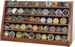 ASmileIndeep 5 Rows Challenge Coin Holder Display Stand Holds 50 Coins for Wall Mount or Tabletop, Solid Wood Military Coin Rack Display Case for Collectibles, Walnut - Image 2