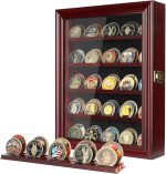 ASmileIndeep Military Challenge Coin Display Case Holder with HD Toughened Glass and Wall Mount, Wooden Coin Stand Rack with Removable 2 Grooves Shelves, Mahogany Finish… - Image 2