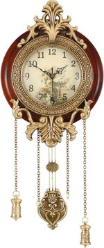 Aero Snail Dia 9-inch Retro Style Vintage Wood Indoor Wall Clock with Swinging Pendulum (Requires 2 AA Batteries for Clock Hands and Pendulum) - Image 2