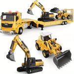 Alloy Die-Cast Construction Vehicles Toys Set w/Semi Truck, Excavator & Bulldozer - Real Lights & Sounds, Movable Parts - Learning Toys Gift for 3-7 Year Old Boys Girls - Image 2