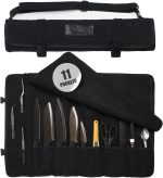 Asaya Waxed Canvas Chef Knife Roll Bag with 10 Slots and a Zipper Pocket - Professional Chef Knife Bag & Storage Case, with Shoulder Strap - Knives Not Included (Black) - Image 2
