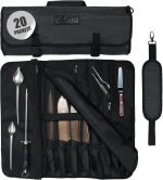 Asaya Waxed Nylon Chef Knife Roll Bag with 20 Slots and Zippered Pockets - Professional Chef Knife Bag & Storage Case, Tool Carrier with Shoulder Strap - Knives Not Included (Black) - Image 2